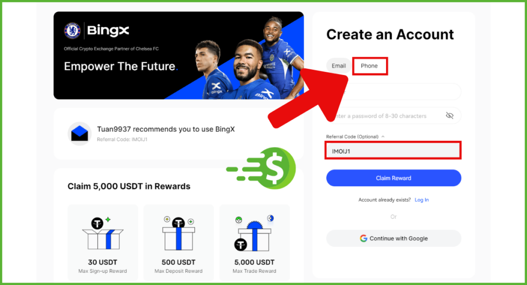 register-bingx-with-phone-number